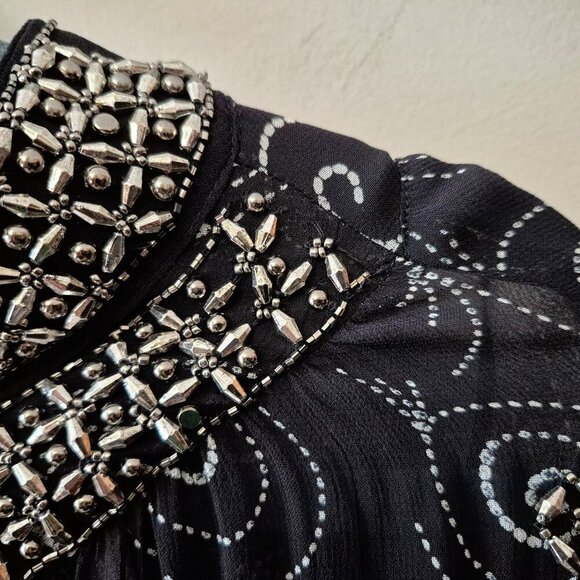 NWT Zara black & white embroidered beaded printed midi dress, M - Picture 15 of 16